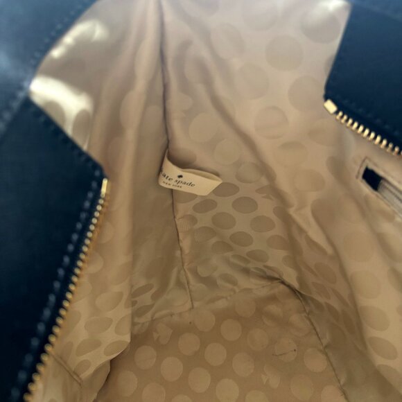 Kate Spade Black Leather Tote Bag | Large Zipper Top Purse with Gold Hardware - Picture 5 of 9